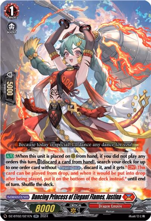 Dancing Princess of Elegant Flames, Justina - RR (DZ-BT02/021EN)