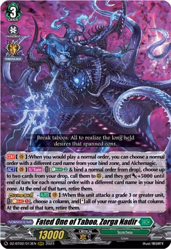 Fated One of Taboo, Zorga Nadir - RRR (DZ-BT02/013EN)