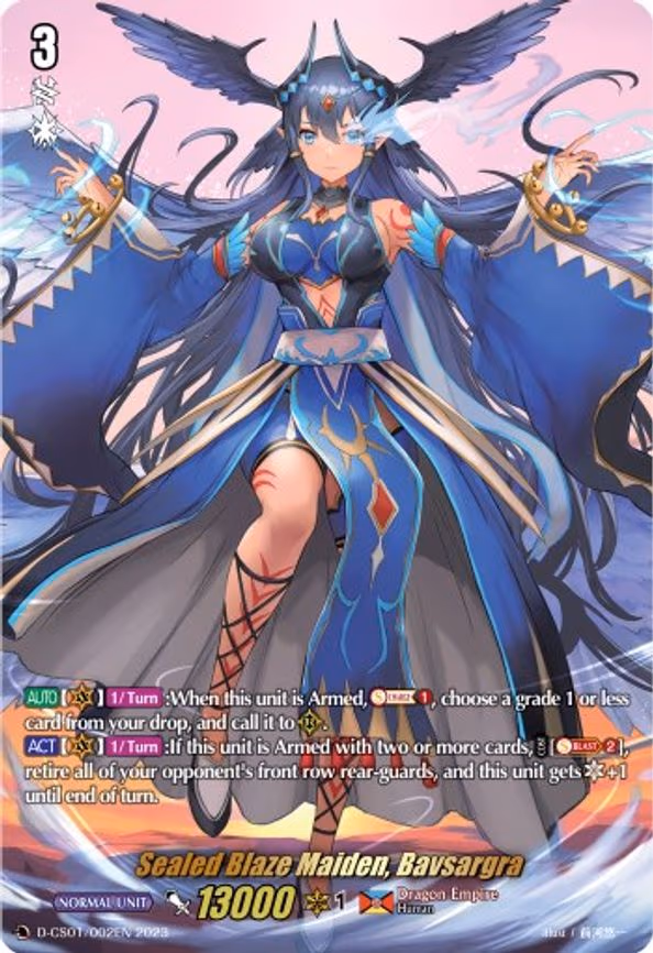 Sealed Blaze Maiden, Bavsargra