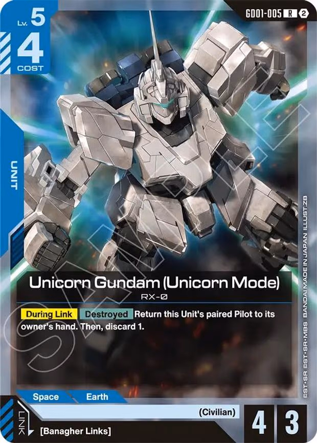 Unicorn Gundam (Unicorn Mode) - Rare (GD01-005)