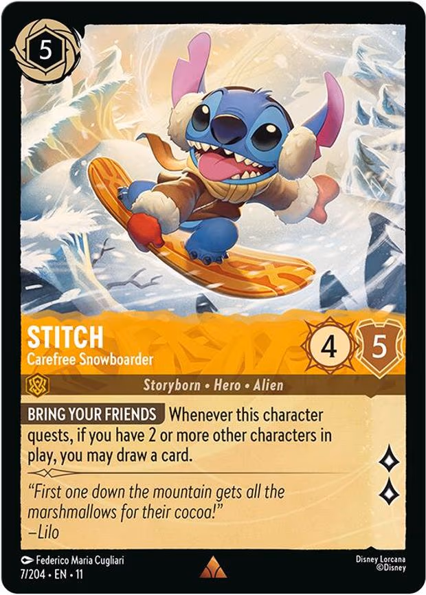 Stitch - Carefree Snowboarder - Rare (7/204)