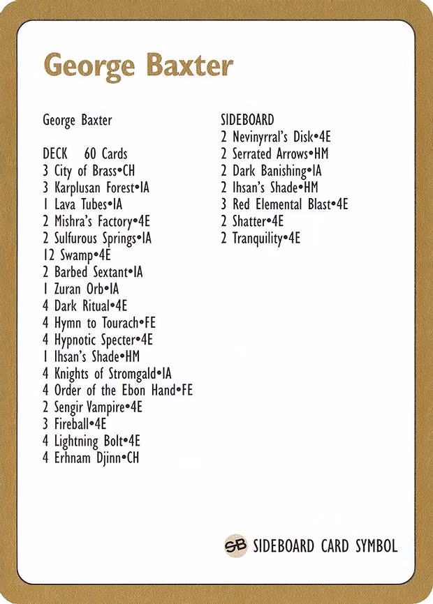 1996 George Baxter Decklist Card