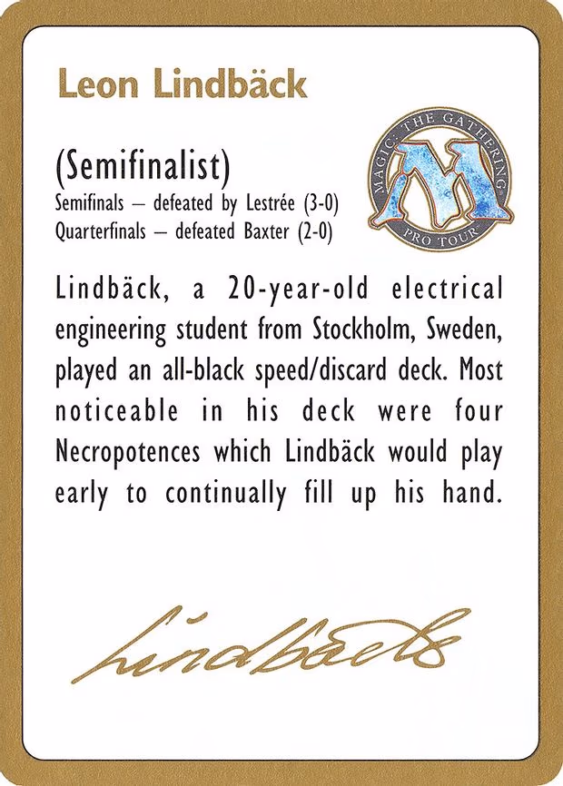 1996 Leon Lindback Biography Card