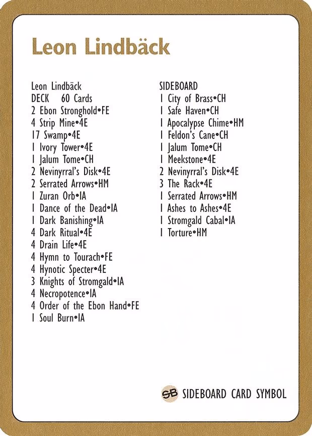 1996 Leon Lindback Decklist Card