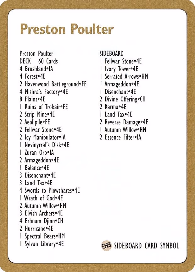1996 Preston Poulter Decklist Card