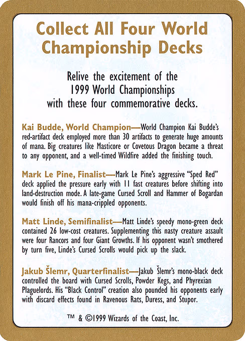 1999 World Championship Advertisement Card - S