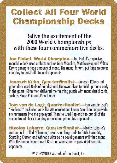 2000 World Championship Advertisement Card - S