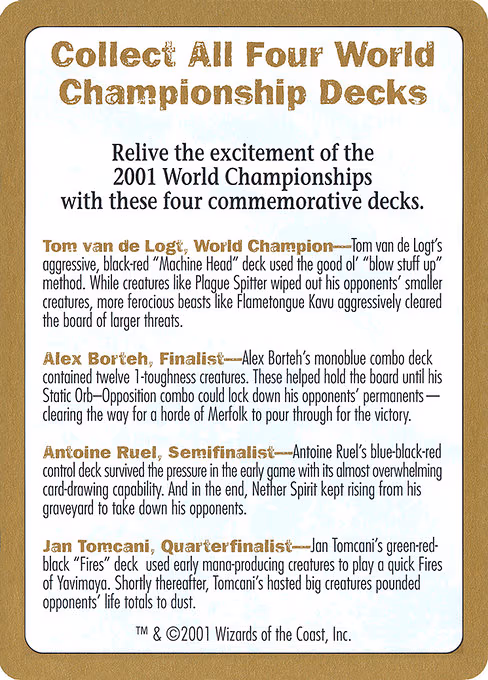 2001 World Championship Advertisement Card - S