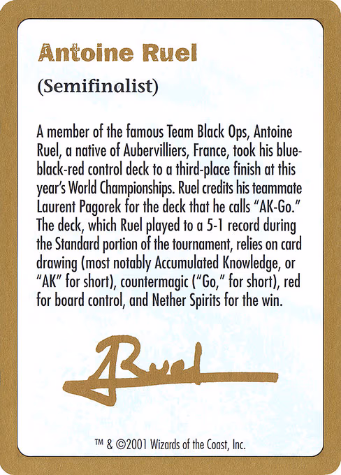 2001 Antoine Ruel Biography Card - S