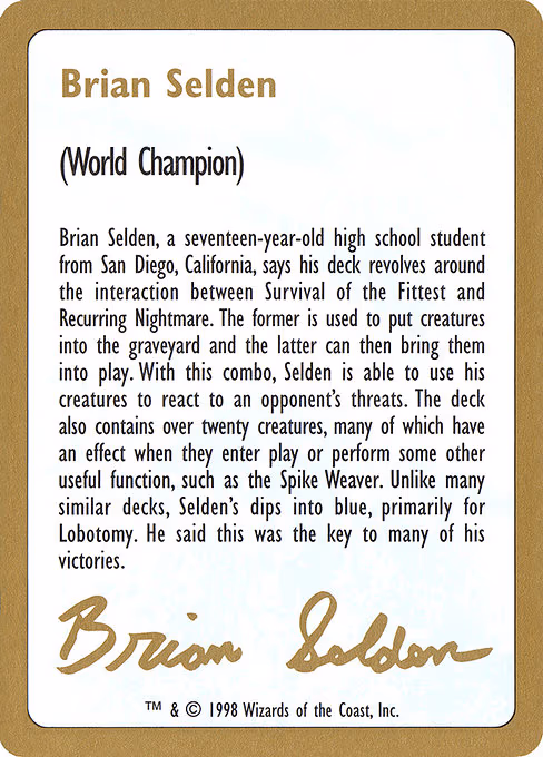 1998 Brian Selden Biography Card - S