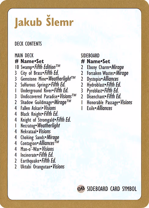 1997 Jakub Slemr Decklist Card
