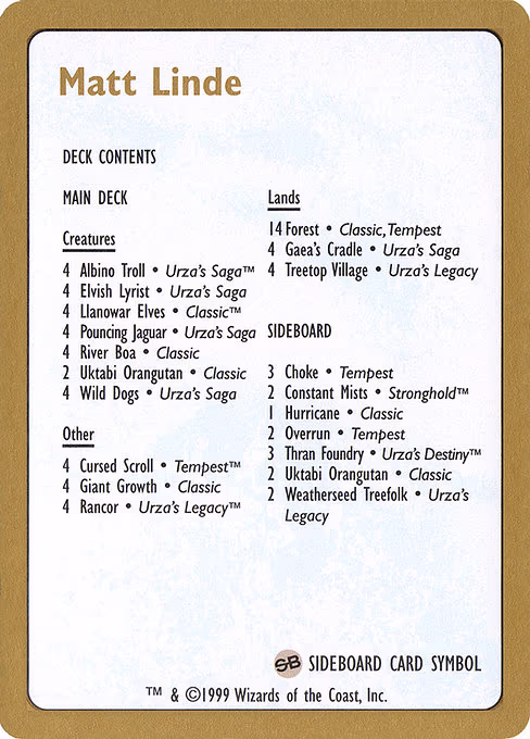 1999 Matt Linde Decklist Card - S