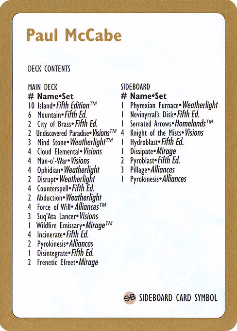 1997 Paul McCabe Decklist Card