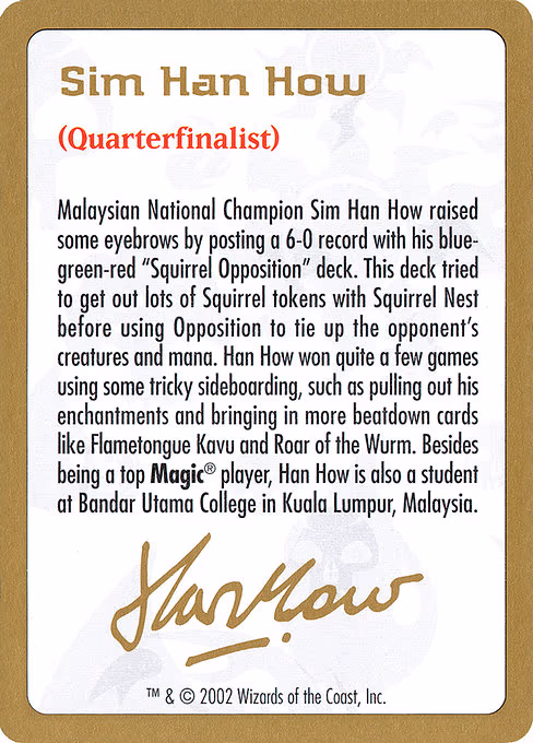 2002 Sim Han How Biography Card - S