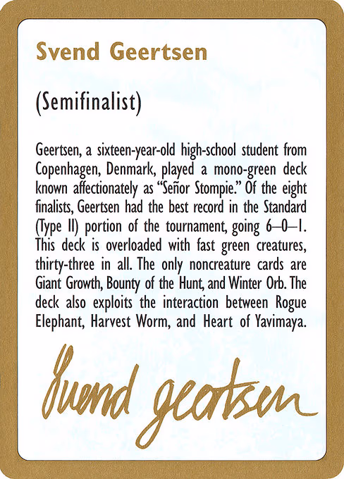 1997 Svend Geertsen Biography Card