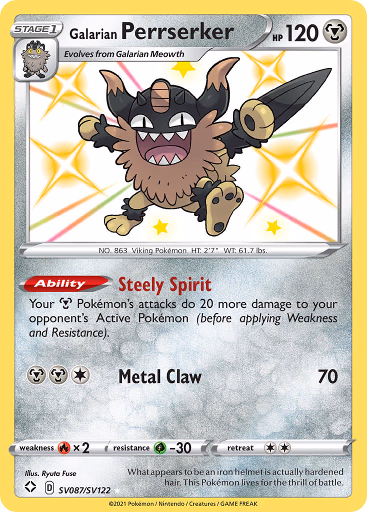Galarian Perrserker - Shiny Holo Rare (SV087/SV122)