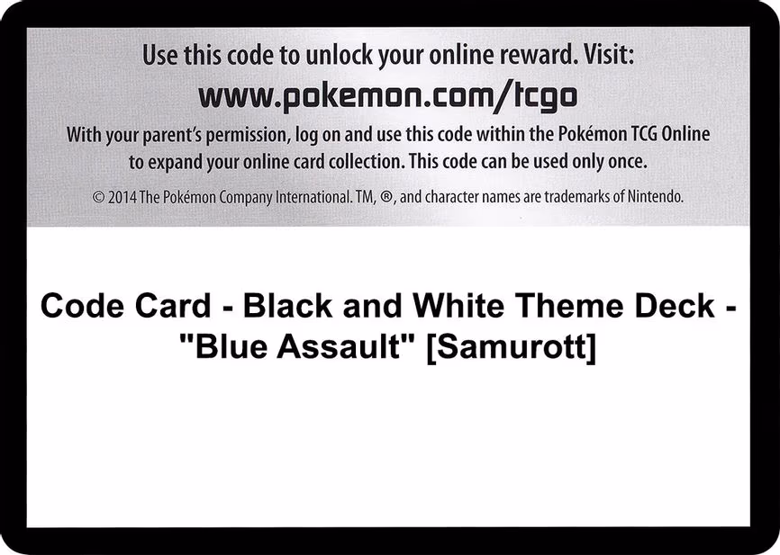 Code Card - Black and White Theme Deck - "Blue Assault" [Samurott]