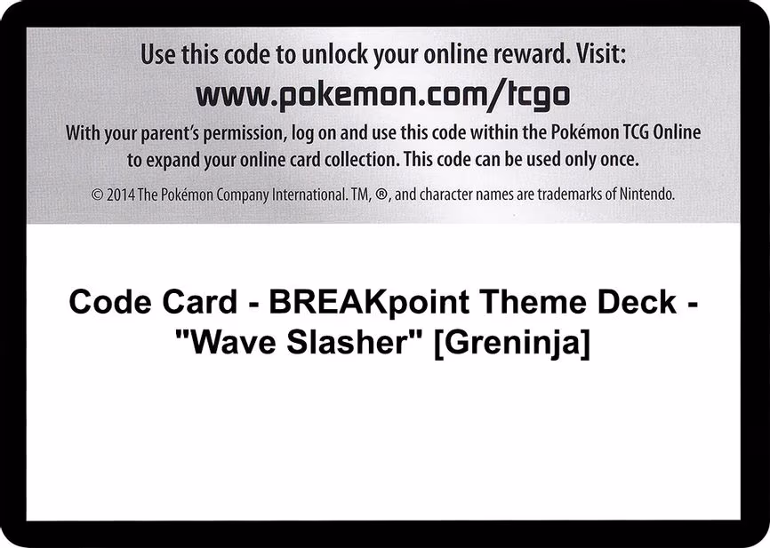 Code Card - BREAKpoint Theme Deck - "Wave Slasher" [Greninja]