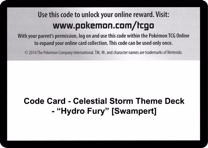 Code Card - Celestial Storm Theme Deck - "Hydro Fury" [Swampert] - Code Card