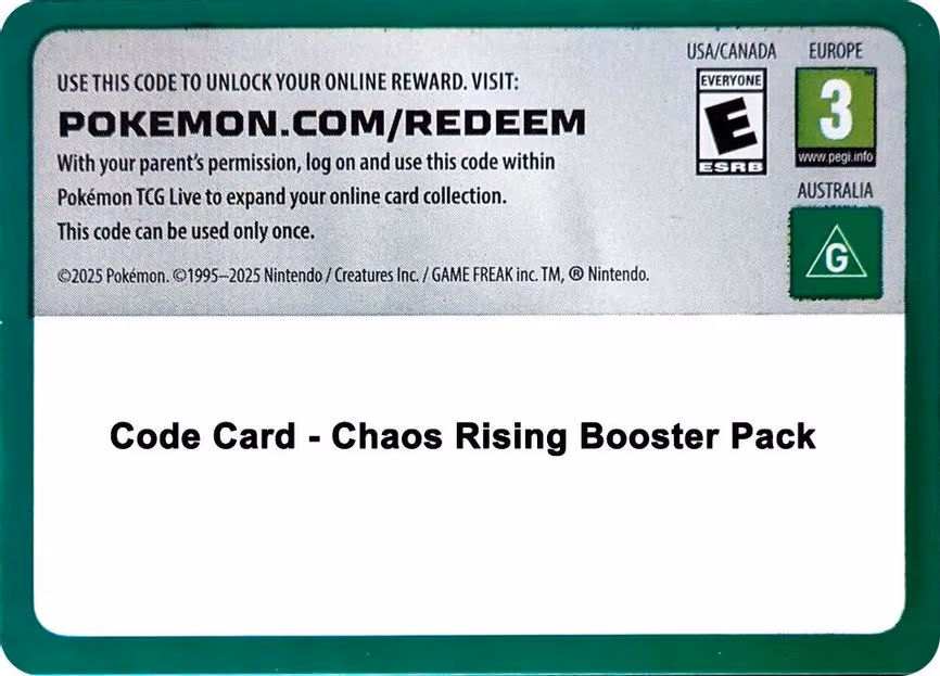 Code Card - Chaos Rising Booster Pack - Code Card