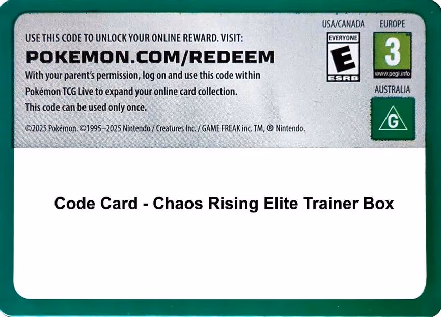 Code Card - Chaos Rising Elite Trainer Box - Code Card