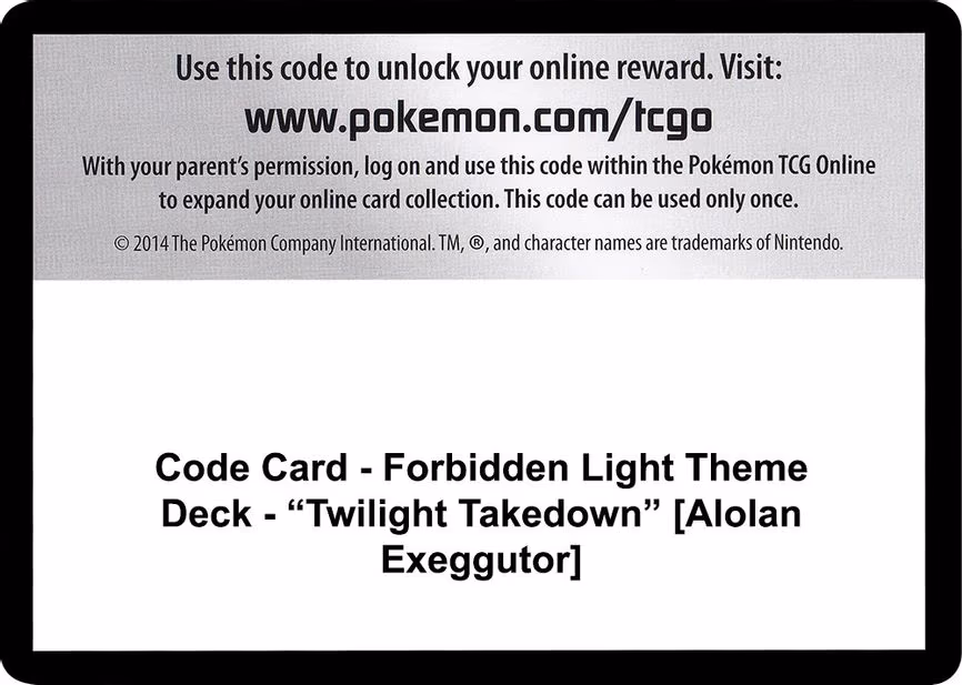Code Card - Forbidden Light Theme Deck - "Twilight Takedown" [Alolan Exeggutor] - Code Card