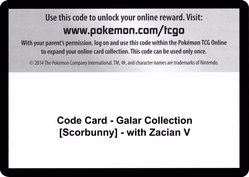 Code Card - Galar Collection [Scorbunny] - with Zacian V - Code Card