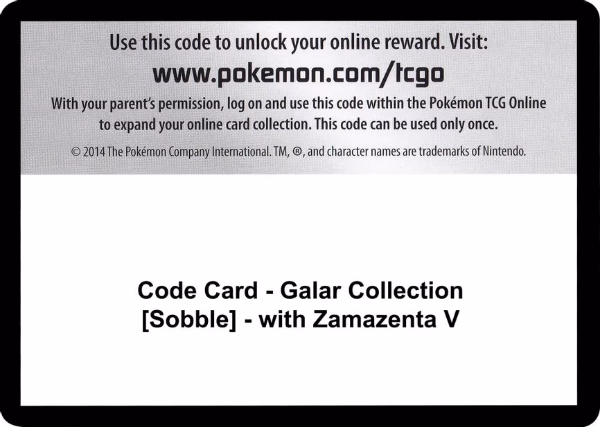Code Card - Galar Collection [Sobble] - with Zamazenta V - Code Card