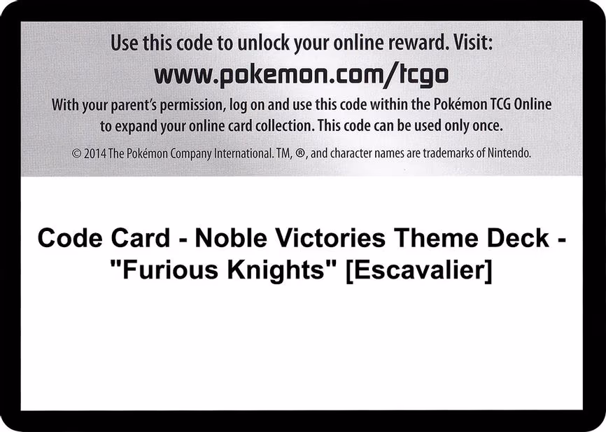 Code Card - Noble Victories Theme Deck - "Furious Knights" [Escavalier]