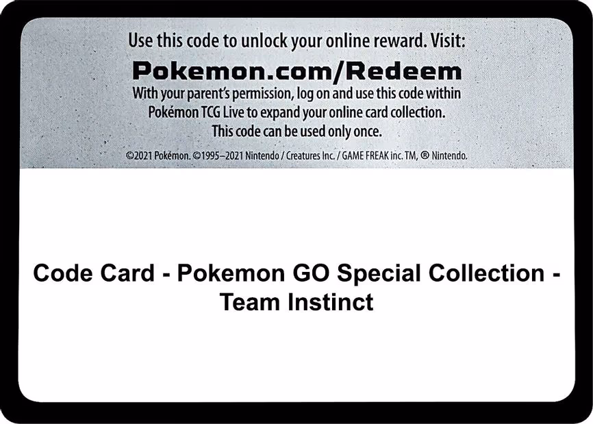 Code Card - Pokemon GO Special Collection - Team Instinct - Code Card