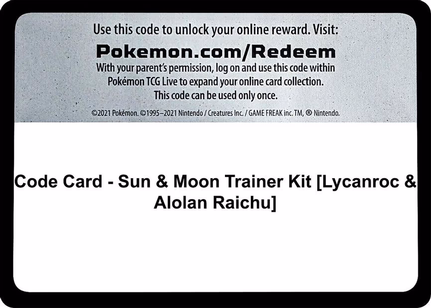 Code Card - Sun & Moon Trainer Kit [Lycanroc & Alolan Raichu]