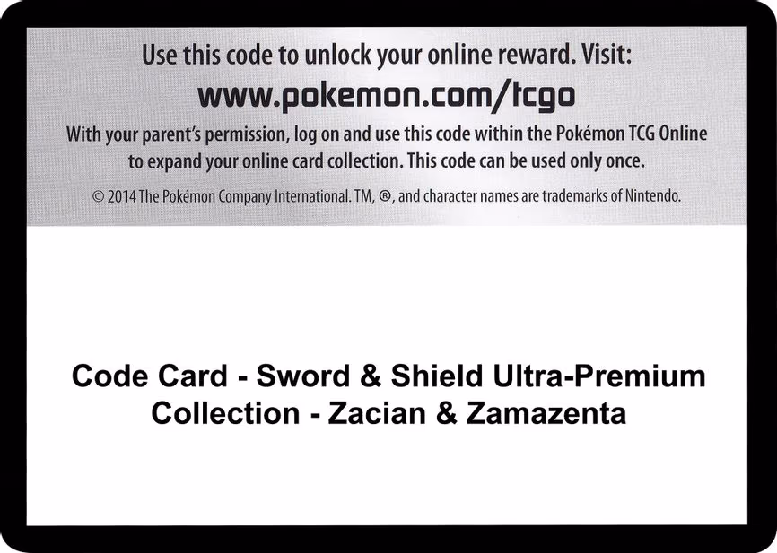 Code Card - Sword & Shield Ultra-Premium Collection - Zacian & Zamazenta - Code Card