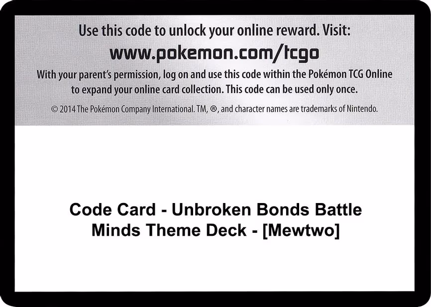 Code Card - Unbroken Bonds Battle Minds Theme Deck - [Mewtwo] - Code Card