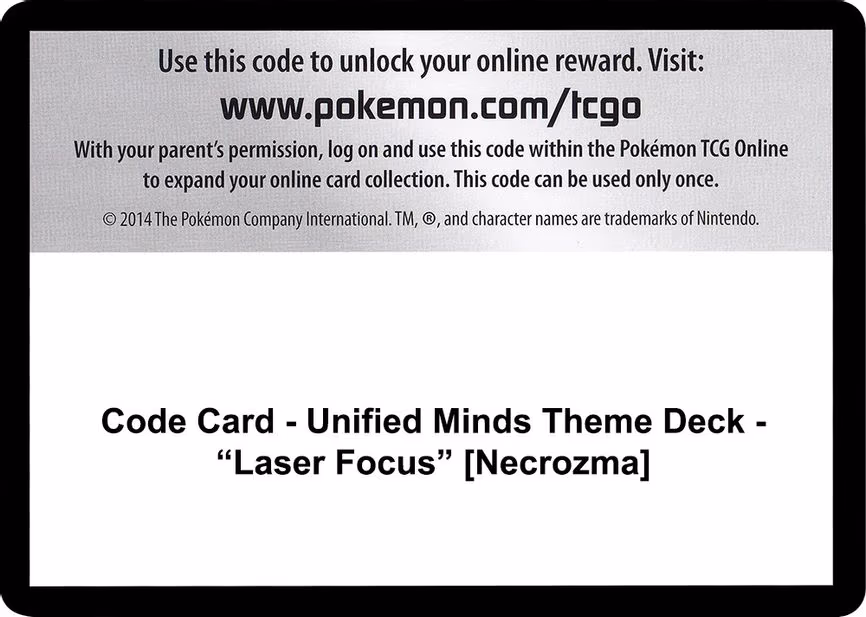 Code Card - Unified Minds Theme Deck - "Laser Focus" [Necrozma] - Code Card