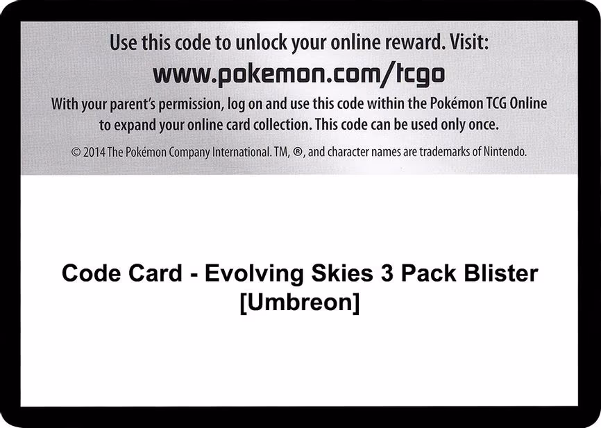 Code Card - Evolving Skies 3 Pack Blister [Umbreon]