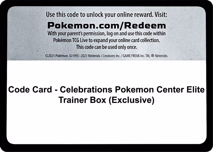 Code Card - Celebrations Pokemon Center Elite Trainer Box (Exclusive)