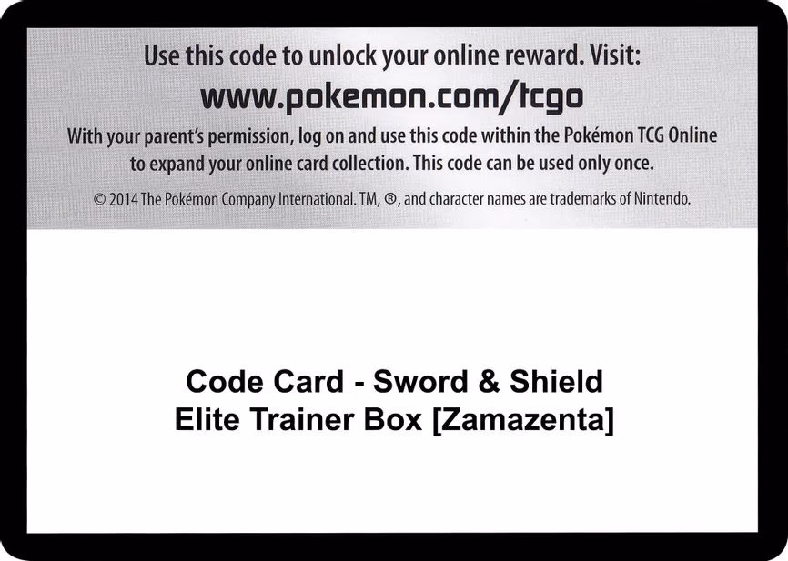 Code Card - Sword & Shield Elite Trainer Box [Zamazenta] - Code Card