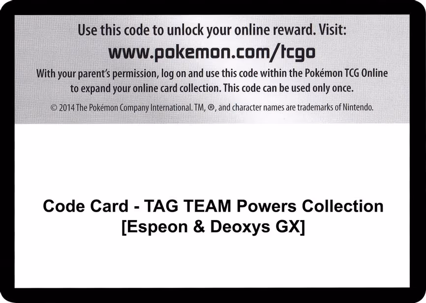 Code Card - TAG TEAM Powers Collection [Espeon & Deoxys GX] - Code Card