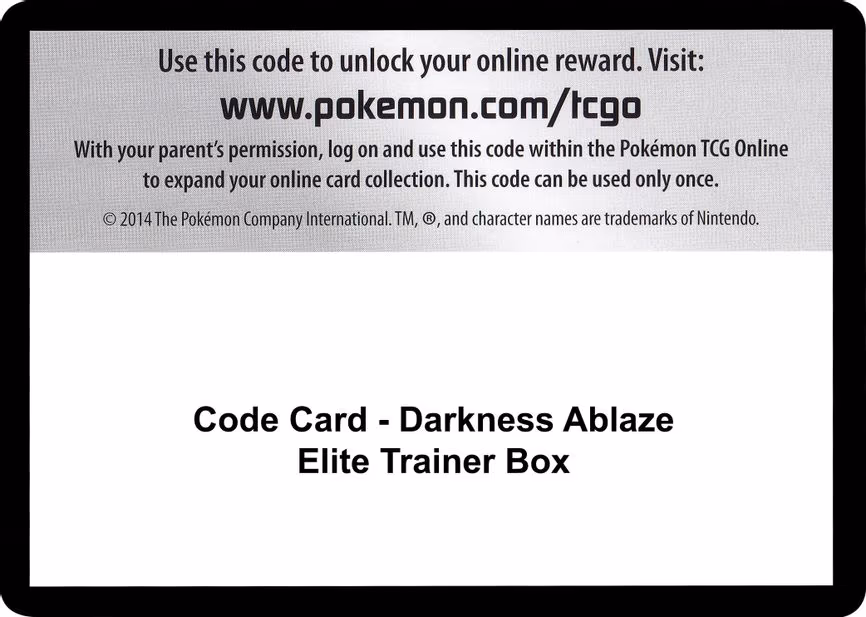 Code Card - Darkness Ablaze Elite Trainer Box - Code Card
