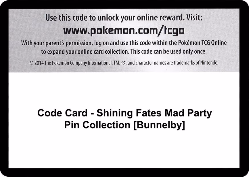 Code Card - Shining Fates Mad Party Pin Collection [Bunnelby]