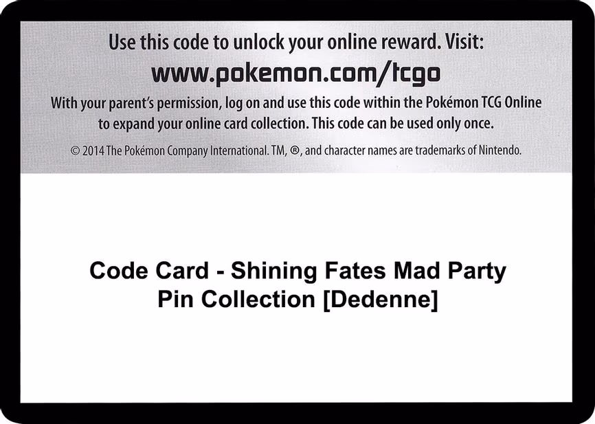 Code Card - Shining Fates Mad Party Pin Collection [Dedenne]