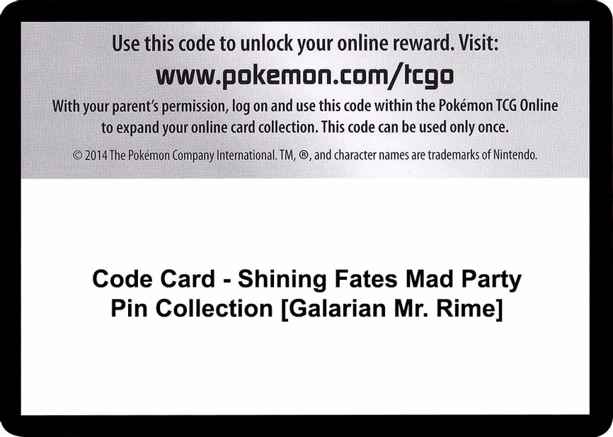 Code Card - Shining Fates Mad Party Pin Collection [Galarian Mr. Rime]