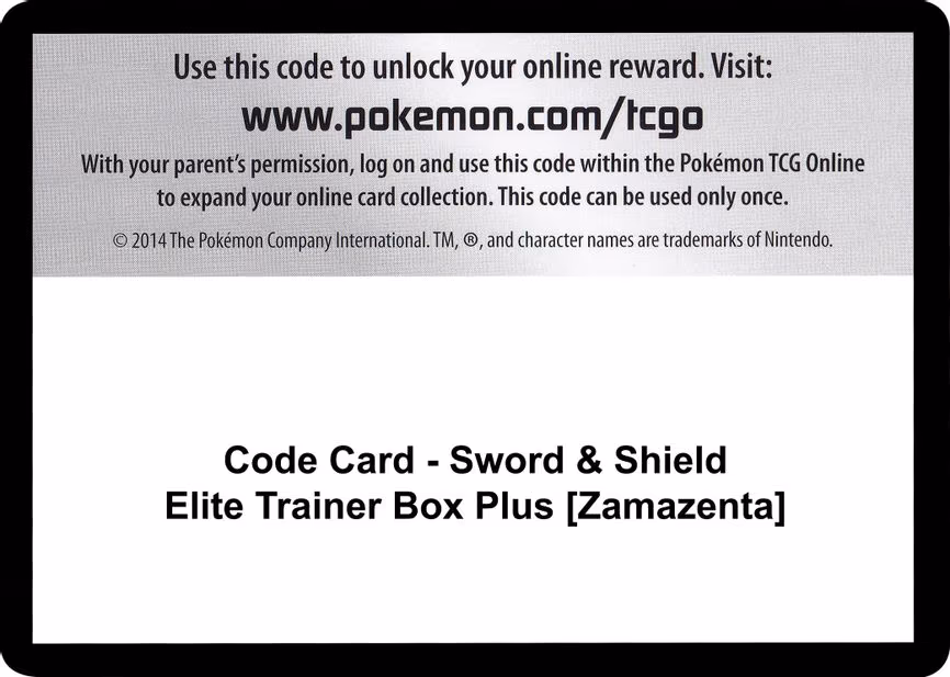 Code Card - Sword & Shield Elite Trainer Box Plus [Zamazenta] - Code Card