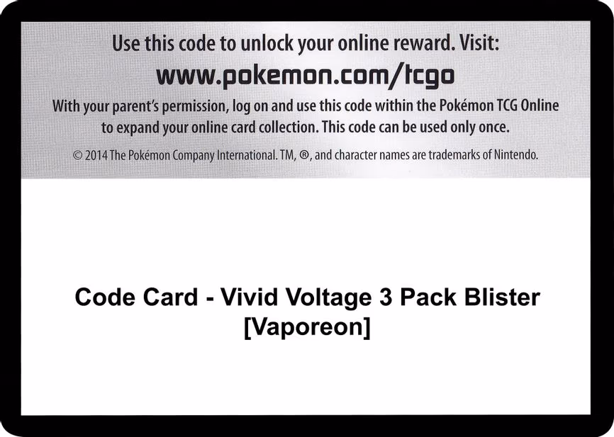 Code Card - Vivid Voltage 3 Pack Blister [Vaporeon] - Code Card