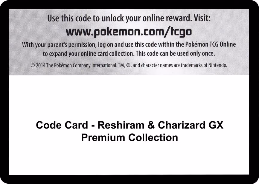 Code Card - Reshiram & Charizard GX Premium Collection - Code Card