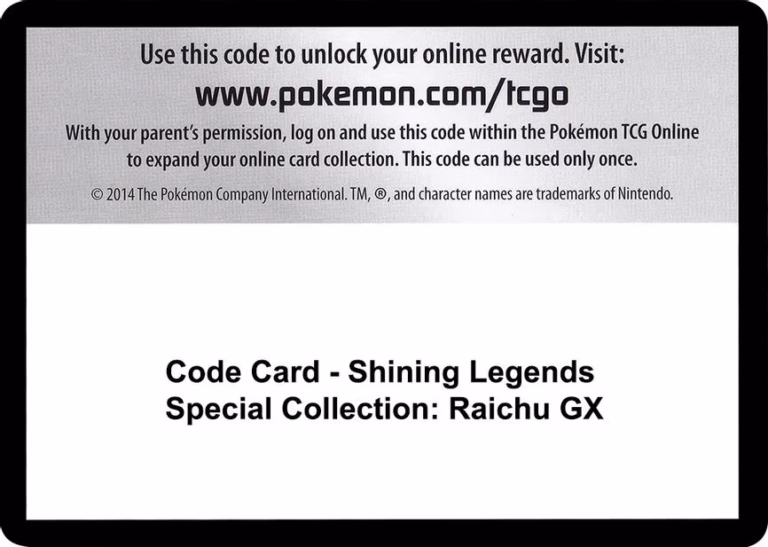 Code Card - Shining Legends Special Collection: Raichu GX