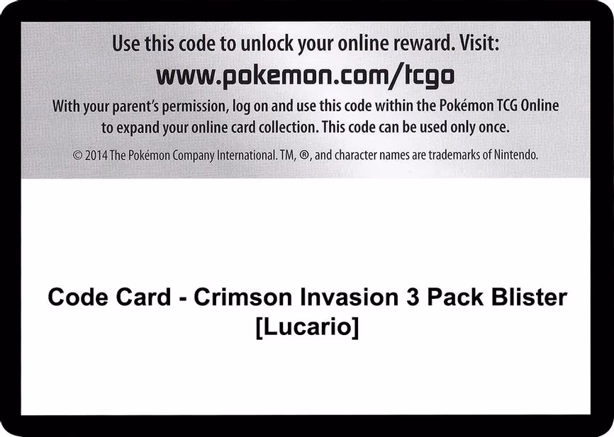 Code Card - Crimson Invasion 3 Pack Blister [Lucario]