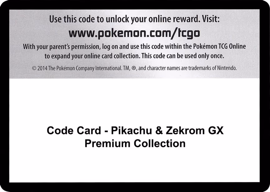 Code Card - Pikachu & Zekrom GX Premium Collection - Code Card