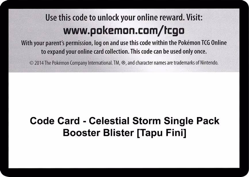 Code Card - Celestial Storm Single Pack Booster Blister [Tapu Fini] - Code Card