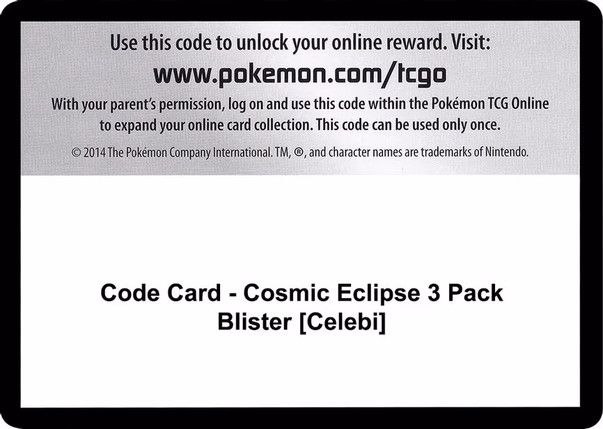 Code Card - Cosmic Eclipse 3 Pack Blister [Celebi] - Code Card